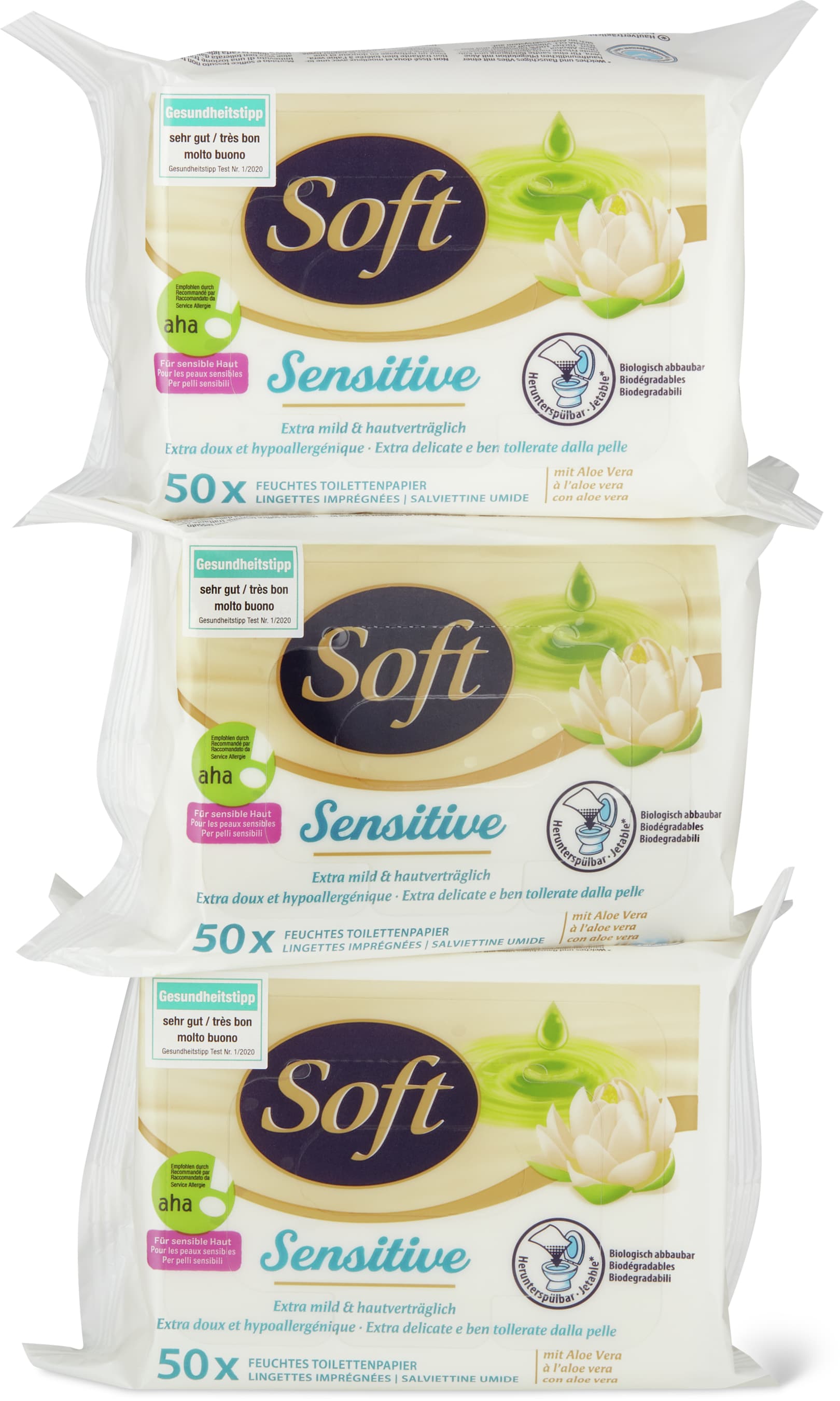 Feuchttücher Sensitive aha!, mit Hamamelis & Aloe Vera